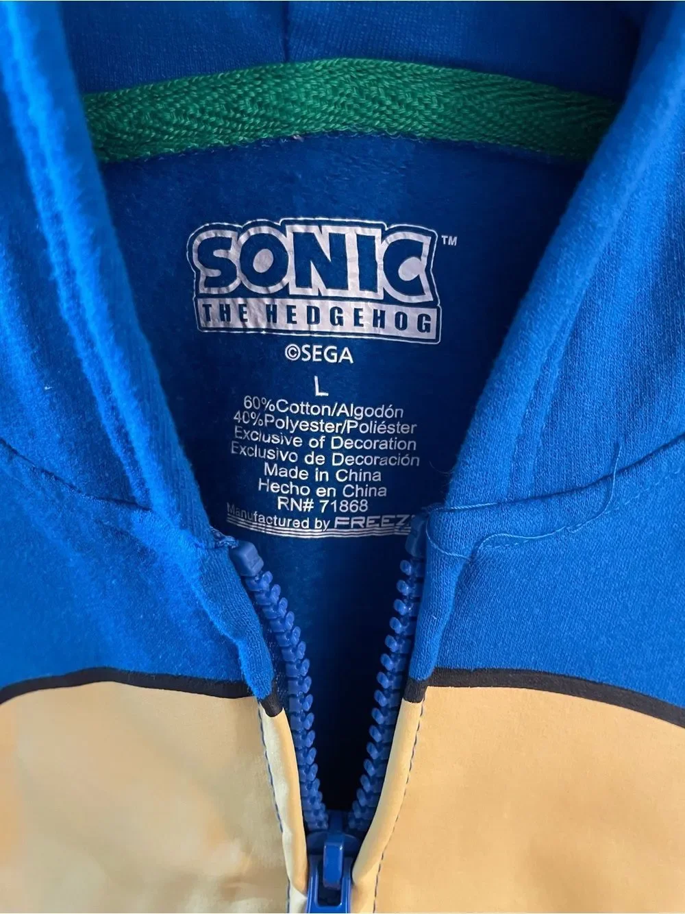 Sonic The Hedgehog Boys L Zip Up Sonic Sweatshirt